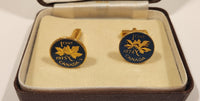 Vintage 1974 & 1975 Canada 1 Cent Penny Coin Blue Enamel Gold Plated Cufflinks In Case