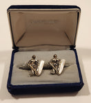 Vintage 1945 Stratton Pat. L 144.883 Medieval Knight With Sword and Shield Mother Of Pearl Silver Tone Metal Cufflinks In Case