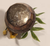 Antique Sterling Red and Yellow Plastic Flowers in Sterling Silver Flower Pot Dollhouse Sized Miniature Toy