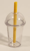 Miniature Toy Dollhouse Size Frozen Drink Clear Domed Lidded Cups with Straws Set of 2