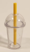 Miniature Toy Dollhouse Size Frozen Drink Clear Domed Lidded Cups with Straws Set of 2