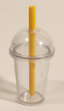 Miniature Toy Dollhouse Size Frozen Drink Clear Domed Lidded Cups with Straws Set of 2
