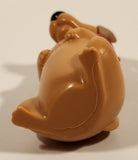 Brown Dog Toy Sitting On Hind Legs With Red Bow Collar 2 3/4" Plastic Toy Figure