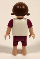 Geobra Playmobil Brunette Haired Girl Purple Pants Purple and White Top No Shoes 2" Tall Toy Figure