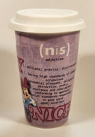 Disney Parks Minnie Mouse Daisy Duck Naughty Nice 6" Tall Ceramic Travel Coffee Mug Cup with Lid