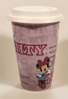Disney Parks Minnie Mouse Daisy Duck Naughty Nice 6" Tall Ceramic Travel Coffee Mug Cup with Lid