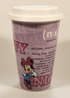 Disney Parks Minnie Mouse Daisy Duck Naughty Nice 6" Tall Ceramic Travel Coffee Mug Cup with Lid