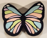 Colorful Butterfly Shaped Black 10" x 12" Tall Toy Stuffed Plush Pillow
