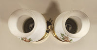 Vintage White Milk Glass Pink Rose Flower Decor 12 1/4" Tall Hurricane Oil Lamp Electric Plug In Table Light Set of 2