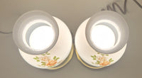 Vintage White Milk Glass Pink Rose Flower Decor 12 1/4" Tall Hurricane Oil Lamp Electric Plug In Table Light Set of 2