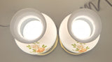 Vintage White Milk Glass Pink Rose Flower Decor 12 1/4" Tall Hurricane Oil Lamp Electric Plug In Table Light Set of 2