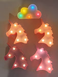 Pink and Light Pink Unicorns and White Multi Colored Cloud Plastic Wall Lights Set of 5