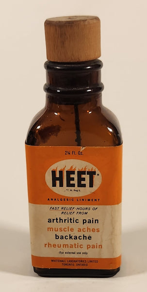Rare Vintage Whitehall Laboratories Limited Toronto Ontario HEET Analgesic Liniment 2 1/4 Fl. Oz Brown Amber Glass Bottle with Paper Label