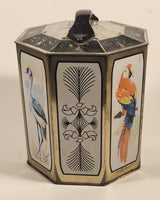 Vintage Peek Freans Scarlet Macaw Crowned Crane Lady Amherst Pheasant Greater Flamingo Bird Themed Octagonal Tin Metal Container