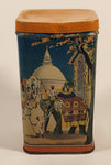 Vintage 1940 Thomas J. Lipton Temple with People and Elephants Orange Lidded Tin Metal Container