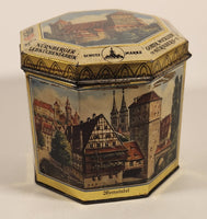Vintage German Nurnberger Lebkuchenfabrik Gottfr Wicklein Nurnberg Octagonal Hinged Tin Metal Container