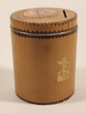 Vintage Vancouver Canada Savings Bank Watch the Money Climb The Ladder Leather Covered Glass Jar Coin Bank