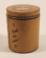 Vintage Vancouver Canada Savings Bank Watch the Money Climb The Ladder Leather Covered Glass Jar Coin Bank