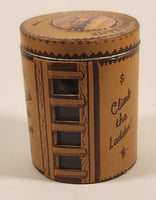 Vintage Vancouver Canada Savings Bank Watch the Money Climb The Ladder Leather Covered Glass Jar Coin Bank