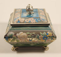 Vintage Harry Vincent Limited Blue Bird Confectionery Footed Flower Themed Embossed Tin Metal Container
