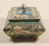 Vintage Harry Vincent Limited Blue Bird Confectionery Footed Flower Themed Embossed Tin Metal Container