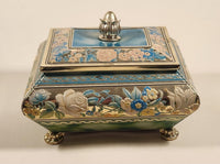 Vintage Harry Vincent Limited Blue Bird Confectionery Footed Flower Themed Embossed Tin Metal Container