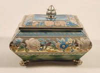 Vintage Harry Vincent Limited Blue Bird Confectionery Footed Flower Themed Embossed Tin Metal Container