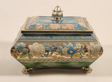 Vintage Harry Vincent Limited Blue Bird Confectionery Footed Flower Themed Embossed Tin Metal Container