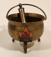 Rare Vintage Vancouver Canada Enamel Maple Leaf Brass Cauldron with Bullet Hanging From The Handle