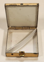 Vintage Snakeskin Gold Tone Compact Square Pill Box Trinket