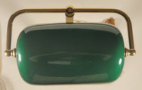 Vintage Curved Green Glass on Brass Bankers Desk Lamp 14" Tall