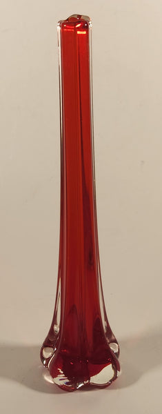 Vintage Murano Clear and Blood Red Art Glass 10" Bud Vase