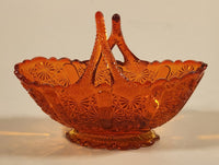 Vintage Fenton Daisy and Button Amberina Red Orange Split Branches Basket Style Glass Candy Dish