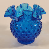 Vintage Fenton Ruffled Edge Hobnail Blue Uranium Glass Flower Vase