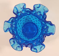 Vintage Fenton Ruffled Edge Hobnail Blue Uranium Glass Flower Vase
