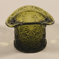 Vintage Fenton LG Wright Daisy & Button Avocado Green Glass Top Hat Vase