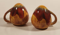 Vintage Art Studio Pottery Orange and Red Drip Glaze Salt and Pepper Shakers Set with Handles Signed EMM