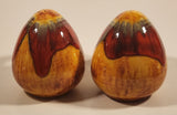 Vintage Art Studio Pottery Orange and Red Drip Glaze Salt and Pepper Shakers Set with Handles Signed EMM
