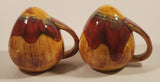 Vintage Art Studio Pottery Orange and Red Drip Glaze Salt and Pepper Shakers Set with Handles Signed EMM