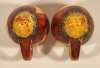 Vintage Art Studio Pottery Orange and Red Drip Glaze Salt and Pepper Shakers Set with Handles Signed EMM