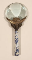 Antique Blue and White Porcelain Handle Brass Loupe Magnifying Glass