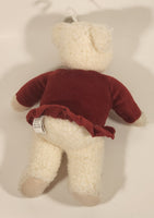 Hallmark Cards White Teddy Bear in Red Dress with Green Square and White Snowflake 10" Stuffed Plush Toy with Velcro Hands