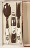 Vintage Florida Plastic Salad Hostess Set Ford Spoon and Salt and Pepper Shakers New in Box