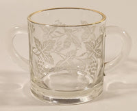 Vintage 1940s Bartlett Collins Frosted Grapes and Leaves Gold Rimmed Double Handle Glass Sugar Bowl