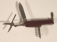 Vintage Swiss Army Style Red Multi Tool Folding Pocket Knife with Compass