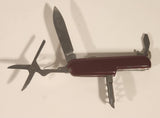 Vintage Swiss Army Style Red Multi Tool Folding Pocket Knife with Compass