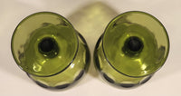 Vintage Bartlett Collins Thumbprint Avocado Green Glass Pedestal Cup Goblets Set of 2