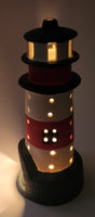 Red and White Lighthouse Shaped 7 1/2" Tall Hand Painted Ceramic Tea Light Candle Holder