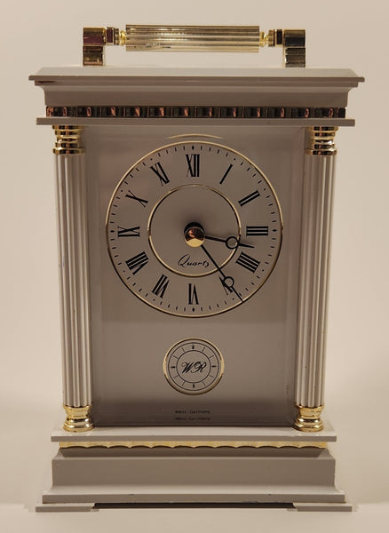 WR White Carriage Style Mantle Desk Clock Made in West Germany