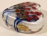 Rare Robert Held Signed Red Poppy Flowers Themed Heart Shaped Art Glass Paperweight